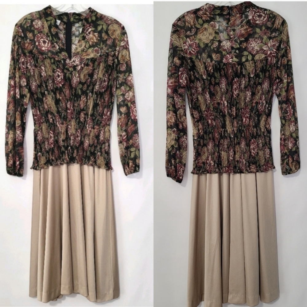 Liz Roberts Inc Vintage Floral Sz L Smocked Bodice Dress Cottagecore